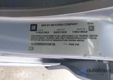 2014 Chevrolet Spark Ls Auto from USA, damaged, VIN KL8CB6S9XEC588106